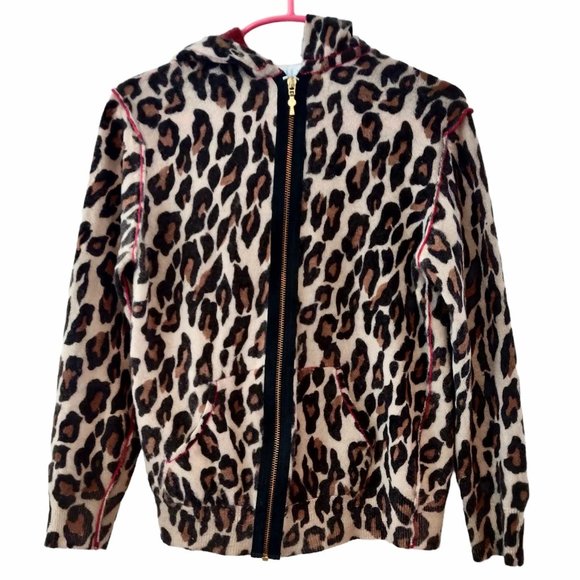 Knitwit Girls 8 Animal Print 100% Cashmere Full Zip Pockets Hoodie Jacket Flaws - Picture 1 of 11